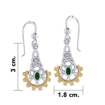 Steampunk Celtic Silver and Gold Accent Earrings with Gemstone MER2116 - Jewelry